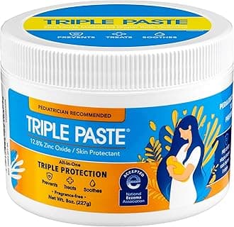 Triple Paste Diaper Rash Cream for Baby - 8 Oz Tub – Zinc Oxide Ointment Treats, Soothes & Prevents Diaper Rash, Pediatrician-Recommended Hypoallergenic Formula, Baby Essentials for Daily & Overnight