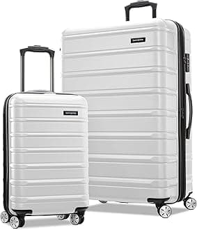 Omni 2 Hardside 2 Piece Set - Includes Global Carry-On & Large Checked Suitcases - 360° Dual Spinner Wheels - Integrated TSA Lock & Expansion - Amazon Exclusive - Birch White
