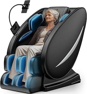Zero Gravity Full Body Massage Chair Recliner with Heat Therapy, Bluetooth Speaker, Air Compression Massage, Foot Roller, Touch Screen, Space-Saving Design, Faux Leather (Black)
