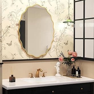 Gold Oval Wavy Mirror 24×36 inch, Irregularly Shaped, Unique Vanity Mirror, Wall Mirror for Bathroom, Living Room, Bedroom, Entryway