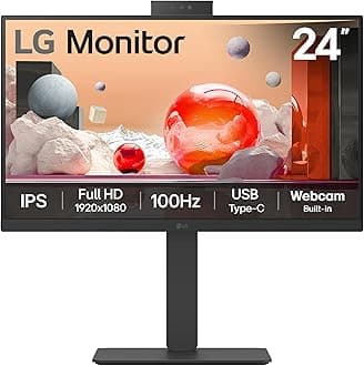 LG Monitor 24BA850 - FHD 1080p IPS 24 inch, 100Hz, Office Display, 5ms, Built-in Power/Webcam & Mic/KVM/Speakers, LAN (RJ45), USB-C, USB Hub, D-Sub, HDMI, DisplayPort, Matte Black