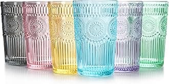 simpa Lucente Vintage Embossed Assorted Coloured Hi-Ball Drinking Glasses 380ml Set of 6