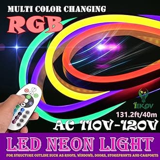LED NEON Light, AC 110-120V Flexible RGB LED Neon Light Strip, 60 LEDs/M, Waterproof, Multi Color Changing 5050 SMD LED Rope Light + Remote Controller for Party Decoration (131.2ft/40m)