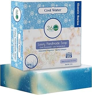 360Feel Cool Water Soap - Made in The USA - Castile Handmade All Natural Cold Processed - Infused with Cool Water Scent for Gentle Cleanse & Moisturizing Lather - Rich Foam (5 oz)