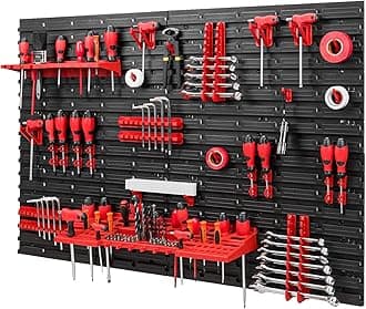 Tool Wall Storage System - 1152 x 780 mm Wall Shelf with Tool Holders - Set of 38 Accessories Tool Hole Wall Workshop Shelf Hooks