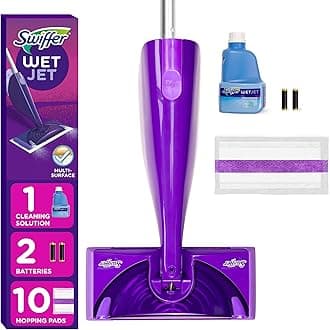 WetJet Hardwood and Floor Spray Mop Cleaner Starter Kit, Includes: 1 Power Mop, 10 Pads, Cleaning Solution, Batteries