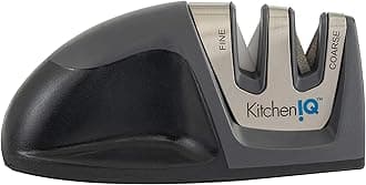 KitchenIQ 50825 | Diamond Deluxe Edge Grip 2-Stage Knife Sharpener | Black | Coarse & Fine Sharpeners | Compact for Easy Storage | Non-Slip Base | Soft Grip Rubber Handle | Straight & Serrated Knives