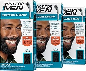 Mustache & Beard, Beard Dye for Men with Brush Included for Easy Application, With Biotin Aloe and Coconut Oil for Healthy Facial Hair - Jet Black, M-60, Pack of 3