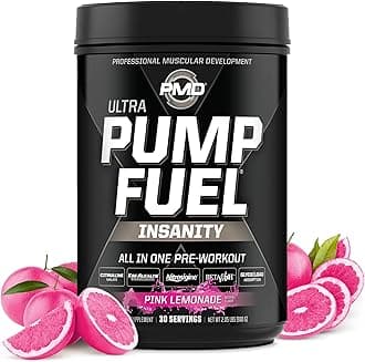 Sports Ultra Pump Fuel Insanity - Pre Workout Drink Mix for Energy, Strength, Endurance, Muscle Pumps and Recovery - Complex Carbohydrates and Amino Energy - Electric Pink Lemonade (30 Servings)