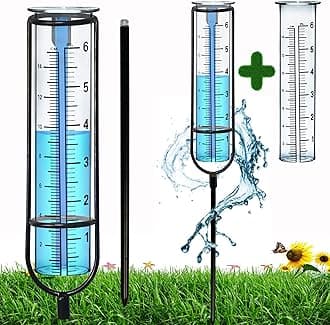 BIUWING New Upgrade Rain Gauge, Detachable Freeze Proof Glass Rain Gauge Outdoor Best Rated, Decorative for Garden, Deck, Lawn, Yard. with Two Glass Rain Gauge Replacement Tube.
