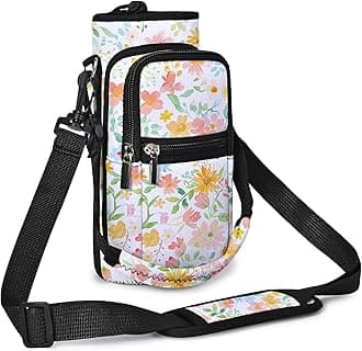 AUPET Water Bottle Sling Bag Sleeve Holder Carrier 25/32/40/64 oz,Insulated Crossbody Water Bottle Case Cover with Strap and Pockets for Men/Women Walking Hiking (Vibrant Spring Floral, 32oz)