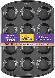 Gold Non-Stick 12 -Cup Muffin Pan, Cold-Rolled Steel Bakeware, Made without PFAS, 10.5 x 15 x 1.4 in, Packaging May Vary
