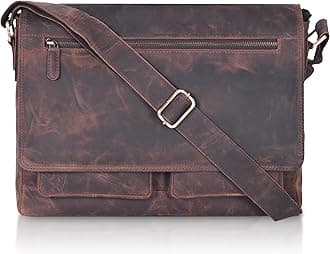 15" Full Grain Leather Laptop Messenger Bag For Men & Women - Padded 15.3" Laptop Compartment, Ample Storage & Pockets, Premium Natural Leather (Brown Oily Hunter)