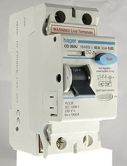 HAGER 63 AMP 30mA DOUBLE 2 POLE RCCB RCD CIRCUIT BREAKER CD 263U 27241 BSEN61008