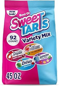 SweeTARTS Candy, Variety Mix, Cherry Punch Ropes, Mini Chewy, Gummies Fruity Splitz & Chewy Fusions 45 oz (92 Pieces)