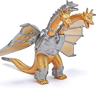 De-Lite Action Figures PVC Anime Movable Collectible Model Statue Toys (Mechanical Ghidorah 3-Headed - Gold/Silver, 15cm)