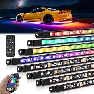 MICTUNING 8Pcs N8+ Chasing Color RGB+IC Underglow Neon Accent Strip Lights, 12V Multi DreamColor Music Soundsync Exterior Underbody Lights for Car, Wireless App & Remote Control, 2 Years Warranty