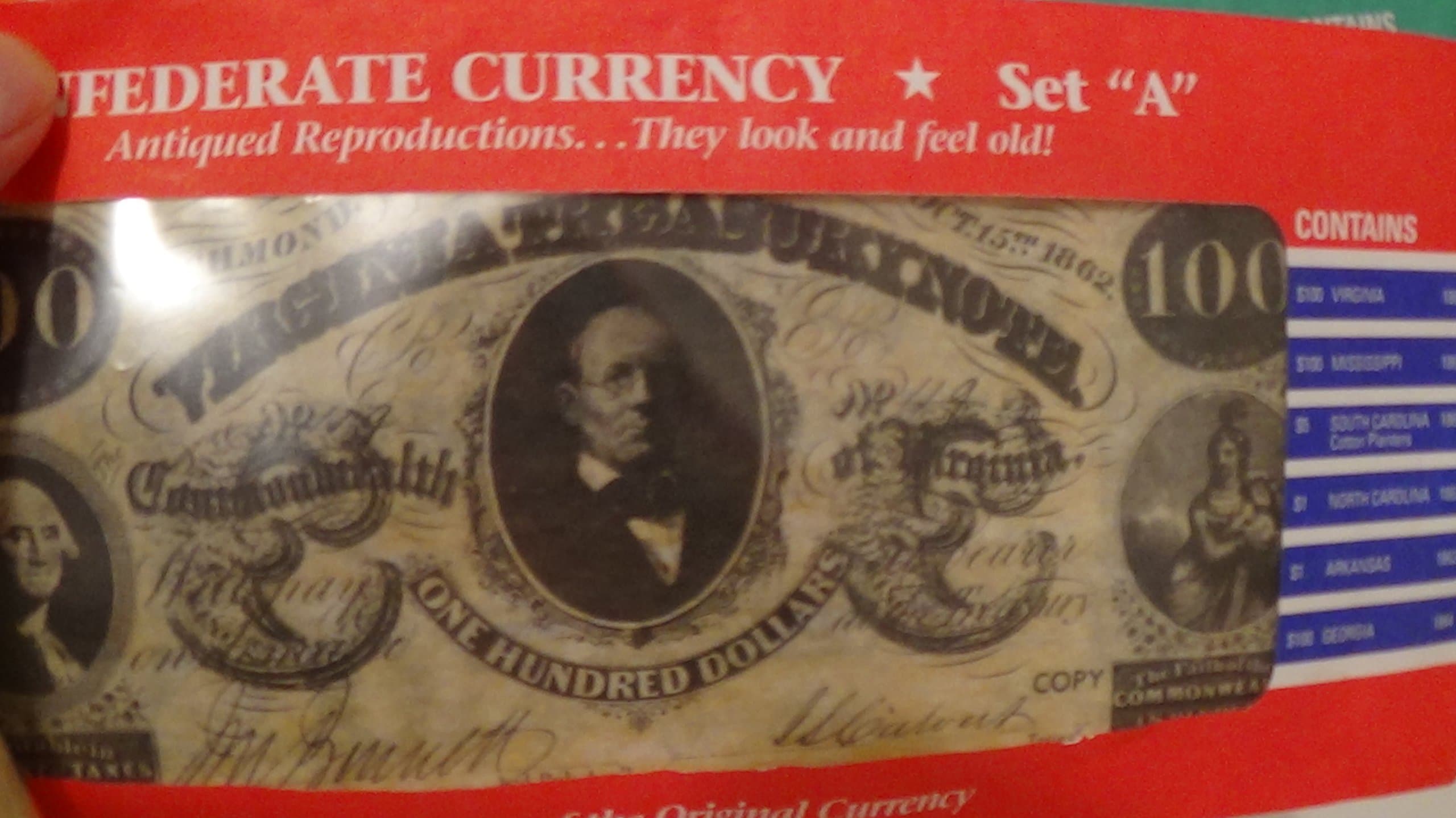 Historical Documents Confederate Currency Set A