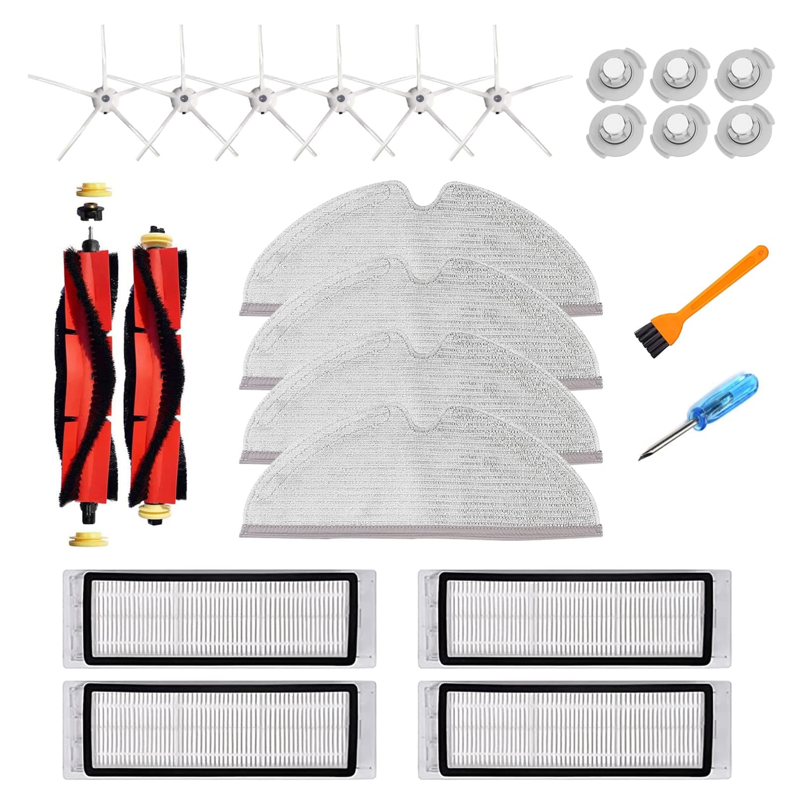 Accessories Kit for Roborock S4 S5 S6 E4 E20 E25 E35 S50 Xiaomi Mi Mijia Robotic Vacuum Cleaner, 23 Pack Replacement Parts, 2 Main Brush, 5 Side Brush, 4 Hepa Filter, 4 Mop Cloth & 6 Water Tank Filter
