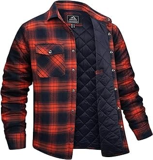 EKLENTSON Men's Flannel Shirt Jacket Quilted Lined Plaid Coats Warm Winter Jacket Thick Button Down Coat with 5 Pockets