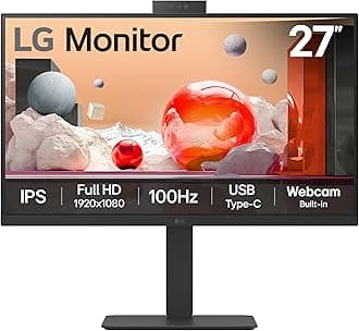 LG Monitor 27BA850 - FHD 1080p IPS 27 inch, 100Hz, 5ms, Office Display, Built-in Power/Webcam & Mic/KVM/Speakers, LAN (RJ45), USB-C, USB Hub, D-Sub, HDMI, DisplayPort, Matte Black