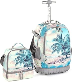 Tilami Rolling Backpack 19 inch with Lunch Bag Wheeled Laptop Backpack (Seaside)