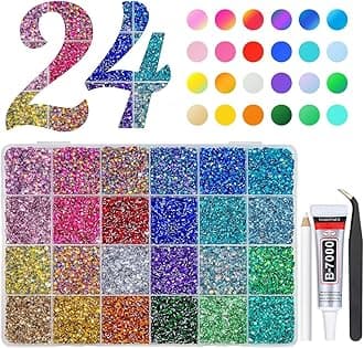 24000Pcs 24 Color 3mm Crystal Resin Rhinestones w B7000 Glue for Bedazzling Crafting Flatback Stones Colorful Crystals Gems Diamonds Charms for Nails Eyes Face Makeup Crafting Tumblers Crafts