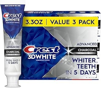 3D White Advanced Charcoal Teeth Whitening Toothpaste with Fluoride, 3.3 oz, Pack of 3