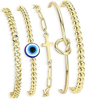 Gold Bracelets for Women, Dainty Bracelets for Women Trendy, 14K Real Gold Bracelets Stack With Heart, Beaded, Cuban, Paperclip, Snake, Rope, Pearl, Cross, CZ Chain, Valentine's Day Jewelry Set