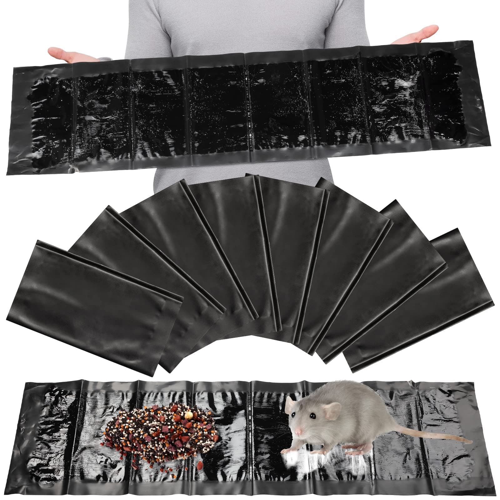 – 8 Pcs Sticky Mouse Trap, Glue Traps for Roach & Mouse Multiuse Efficient Pest Sticky Board Super Viscous 24 Inch Sticky Mouse Trap for Restaurant Kitchen Hotel Office House (Black)