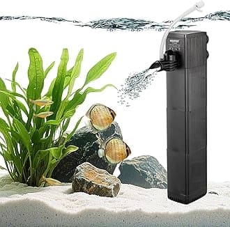 Internal Fish Tank Filter with 3-Stage Biochemical Sponge Filtration, 10W Adjustable Water Flow Submersible Aquarium Filter Pump for 80l ~ 150l Freshwater or 60l ~ 90l Saltwater, TC-900C(600L/H)