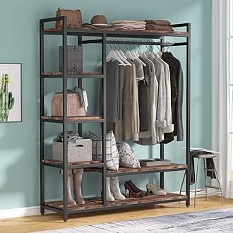 Tribesigns Free-standing Closet Organizer with 6 Storage Shelves and Hanging Bar, Large Standing Clothes Garment Rack（Vintage）