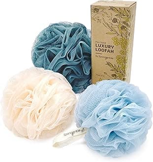 Spongentle Dual Texture Deep Cleansing Loofah Sponge for Radiant Skin, Pack of 3, Bath and Shower, Exfoliating Body Scrubber, Beautiful Colors for Women and Men