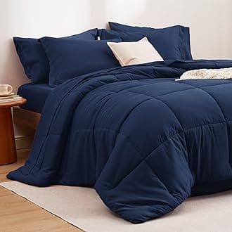 Bedsure Navy Bedding Sets King - 7 Pieces Solid Bed in a Bag, King Bed Set Navy with Comforter, Sheets, Pillowcases & Shams