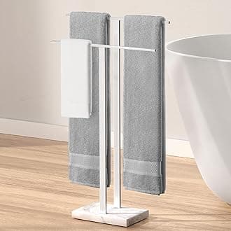 KES BTH217 SUS304 Double Hand Stand Stainless Steel Bath Towel Holder Marble Towel Rail 2 Arms Freestanding Stable Clothes Rack Polished