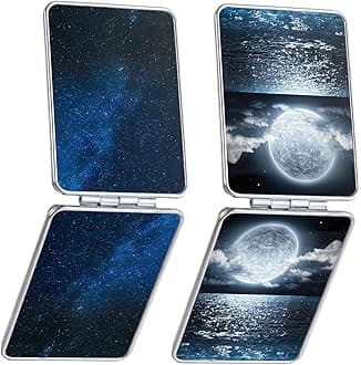 Pocket Mirror, Small Travel Mirror with Magnification, Portable Double-Sided Magnifying Cosmetic Mirror for Daily (Starry Sky Series)