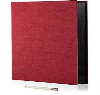 Large Photo Album Self Adhesive 4x6 8x10 10x12 13"x12.6" Scrapbook Album 12.6"x11" Inch 60 Black Sticky Pages Linen Cover Magnetic Photo Album with A Metallic Pen and DIY Stickers(Red)