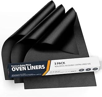 Oven Liners for Bottom of Oven - 3 Pack Large Heavy Duty Mats, 16.25”x23” Non-Stick Reusable Liner for Electric, Gas, Toasters, Grills - BPA & PFOA Free Kitchen Accessory to Keep It Clean (Black)