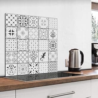 murando Glass Splashback for Kitchen Backsplash Cooker Protector Tempered Glass Decorative Wall Art Panel Heat Resistant Graphic 80x80 cm / 32"x32" Tiles Mosaic f-B-0295-aq-a