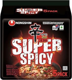 Shin Red Super Spicy Instant Noodles, 4.23 oz ℮ 120 g, 5 Pack