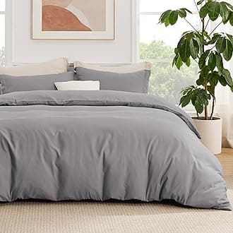 Bedsure Queen Duvet Cover with Fitted Sheet - Soft Double Brushed Bedding Set with Zipper Closure, 4 Pieces, Includes 1 Duvet Cover (90"x90"), 1 Fitted Sheet, 2 Pillow Shams, NO Comforter, Grey