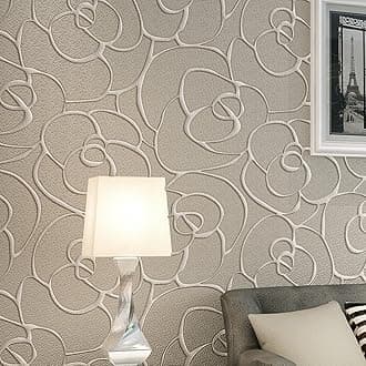 KeTian Modern Minimalist 3D Rose Flower Non-Woven Deep Embossed Textured Living Room Bedroom Wallpaper Roll Cream&Gray Color 0.53m (1.73' W) x 10m(32.8'L)=5.3m2 (57 sq.ft)