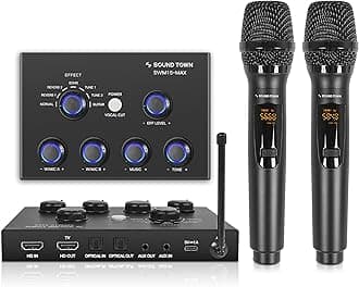 Sound Town 16 Channels Wireless Microphone Karaoke Mixer System w/ 2 Wireless Mics, HD ARC, Optical (Toslink), AUX, Supports Smart TV, Media Box, PC, Bluetooth, Soundbar, Receiver (SWM15-MAX)