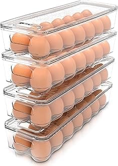 Utopia Home Egg Container With Lid and Handle for Refrigerator - Pack of 4 - Clear Stackable Egg Holder for Kitchen Storage and organization
