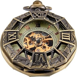 Antique Mechanical Pocket Watch for Men，Irregular Octagon Skeleton Pocket Watch, Roman Numeral Dial with Chain + Box