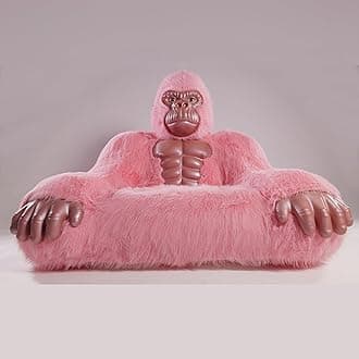 Gorilla Inflatable Luxury Sofa 6.56ft Height King Kong Inflatable Furry Plush Orangutan Furniture for Lounging, Gaming, or Movie Nights (Pink)