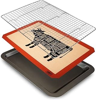 Trinity Provisions Meat Resting Pan - With Wire Rack and Silicone Baking Mat - Dishwasher and Oven Safe Stainless Steel, for Cooking and Cooling Steak, BBQ, Bacon, & More