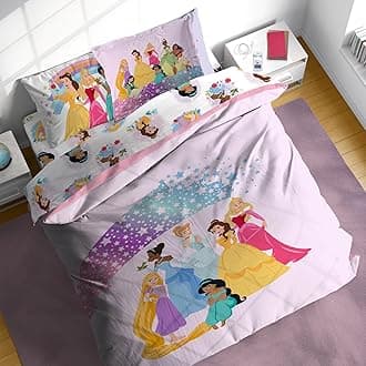 Disney Princess Full Comforter Set - 7 Piece Kids Bedding Includes Comforter, Sheets & Pillow Cover - Super Soft Rainbow Stars Microfiber Bed Set