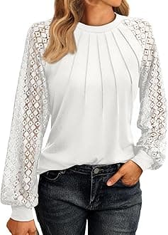AUTOMETWomens Long Sleeve Shirts Pleated Lace Tops Fall Fashion Outfits Business Casual BlousesOEKO-TEX STANDARD 100