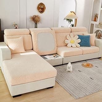 MIFXIN Sofa Cover Stretch Universal Couch Cushion Slipcovers Elastic Anti-Slip L Shape Sofa Couch Slipcover Furniture Protector (Leaves Beige, Pillow Cover)